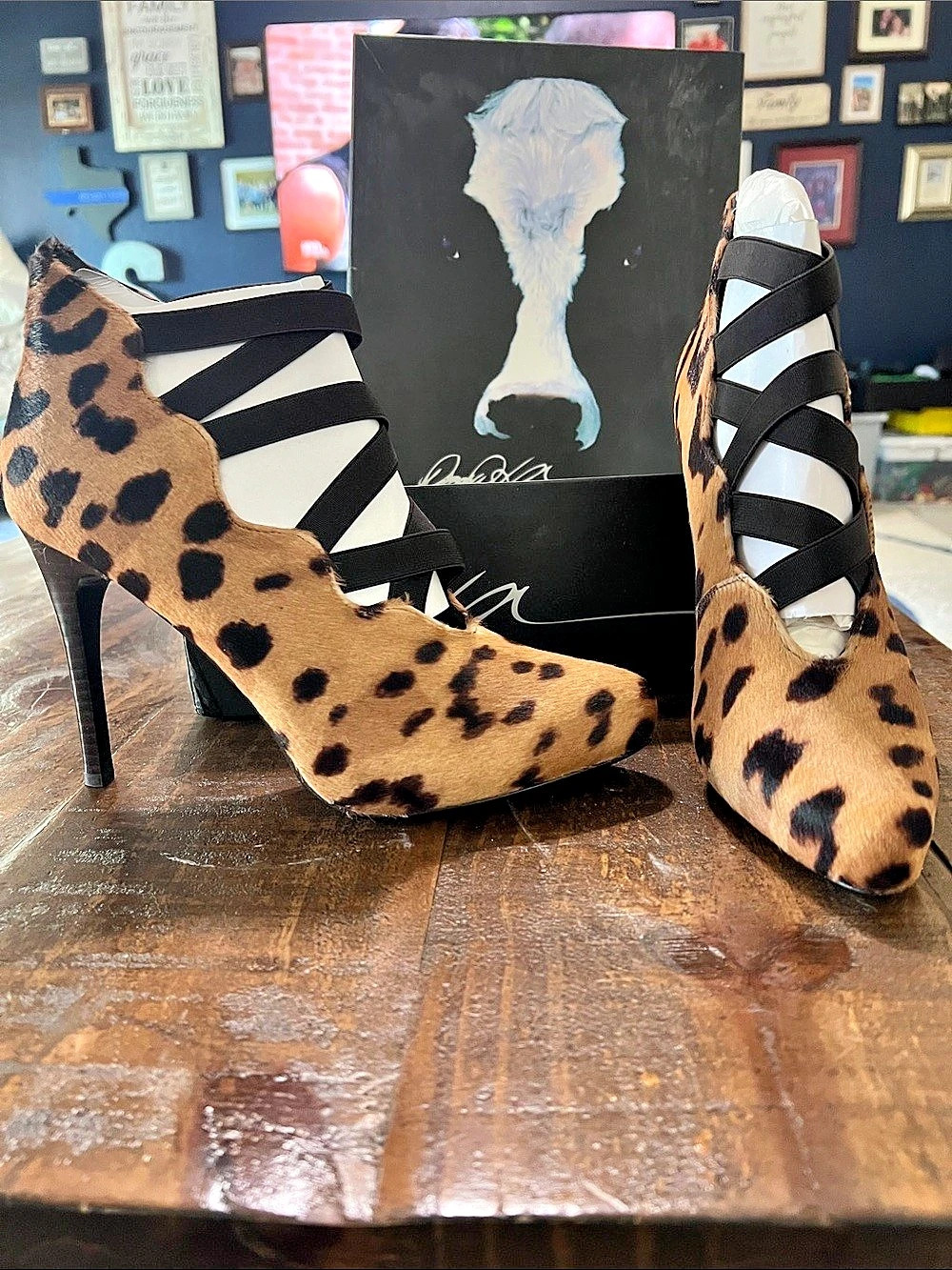 Donald J Pliner Eitan Panther Hair Calf Strappy Pumps in Brown & Black